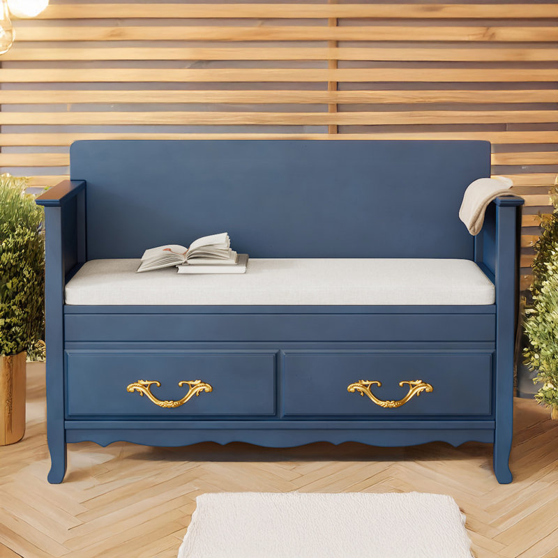 Versatile Shoe Bench with Hidden Storage and Smooth Opening Mechanism, Antique Navy
