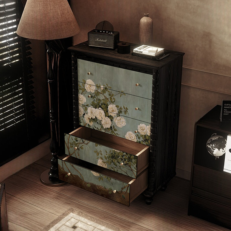 Retro Five-Drawer Storage Cabinet Accent  Chest, Black