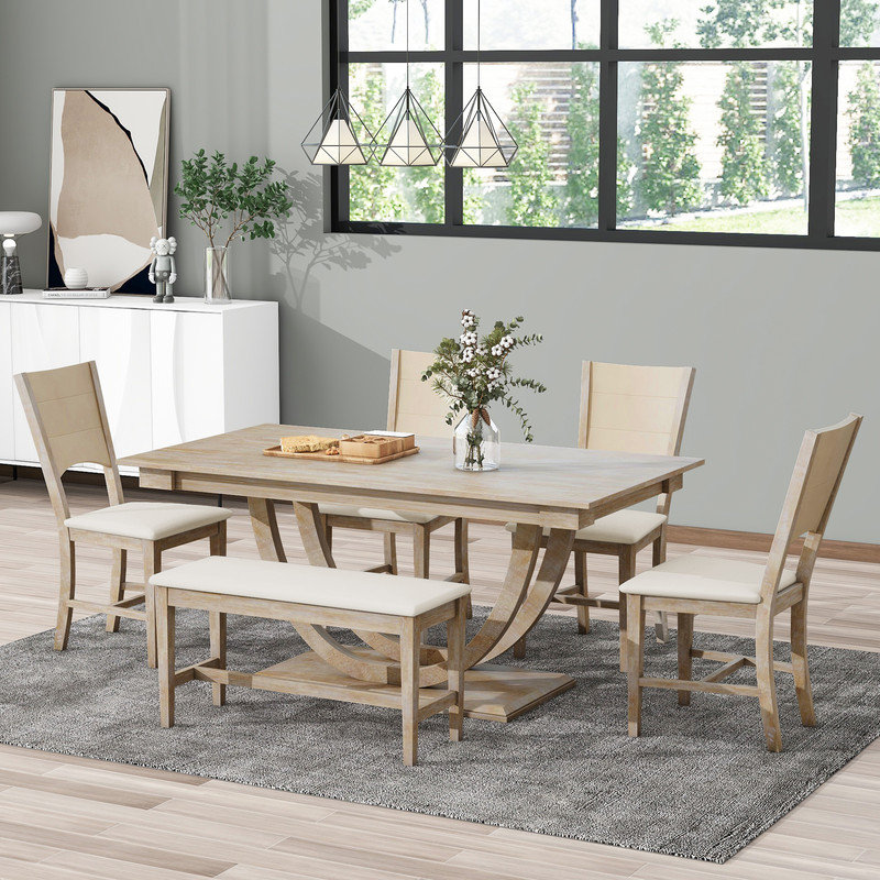 Kreshnik 6 - Person Trestle Dining Set, Natural