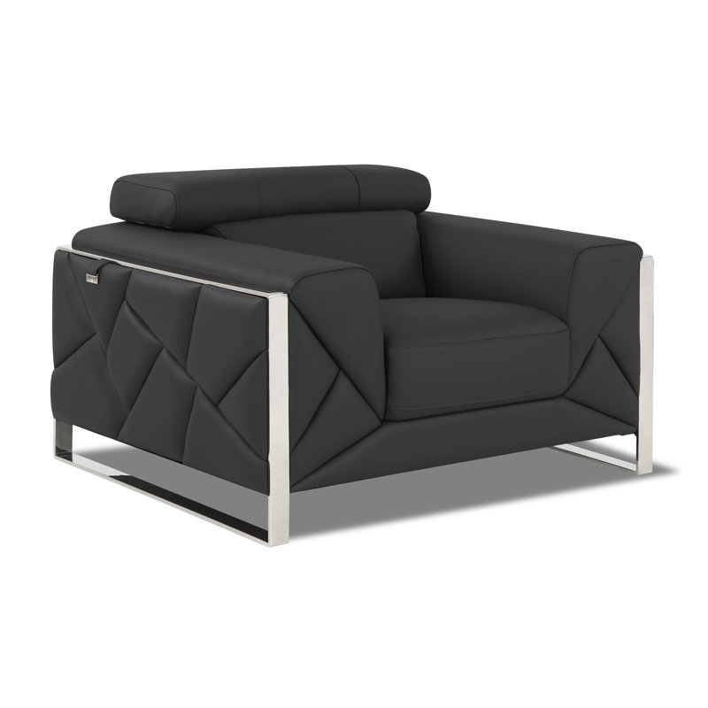 Chaise en cuir italien à grain supérieur, Gris foncé