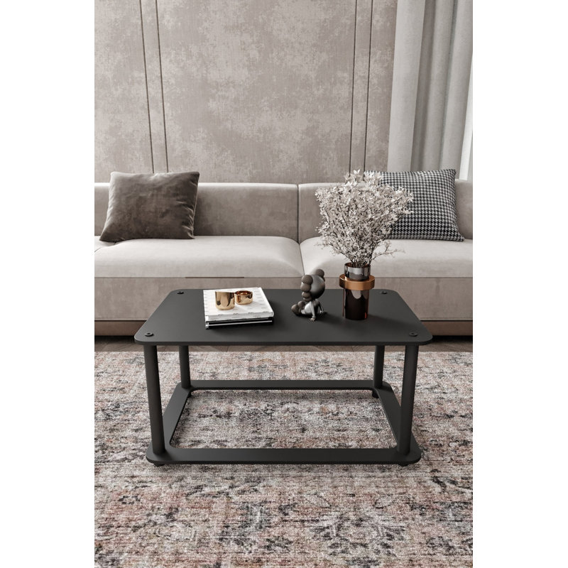 Table basse moderne noire 27,6 po x 15,0 po x 16,9 po | 100% panneau de fibres à densité moyenne avec pieds en kraft comprimé | Design industriel, couleur unie - parfait pour les salons et les salons, meubles de maison élégants et durables