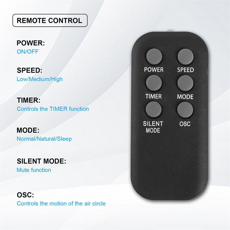 Efficiency Cooling Tower Fan With 3 Speed Settings And 15 Hour Timer, 70 Degree Auto Oscillating With Remote