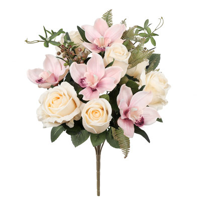 Artificial Mixed Rose Cymbidium Orchid Flower Stem Bush Bouquet