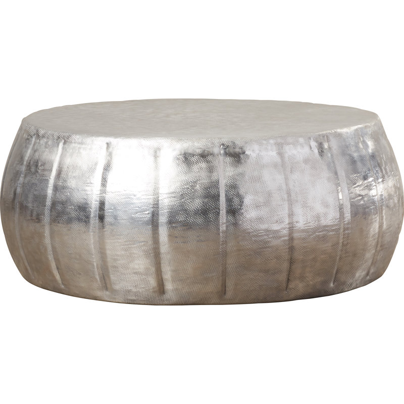 Silver Polished Round Metal Cocktail Table