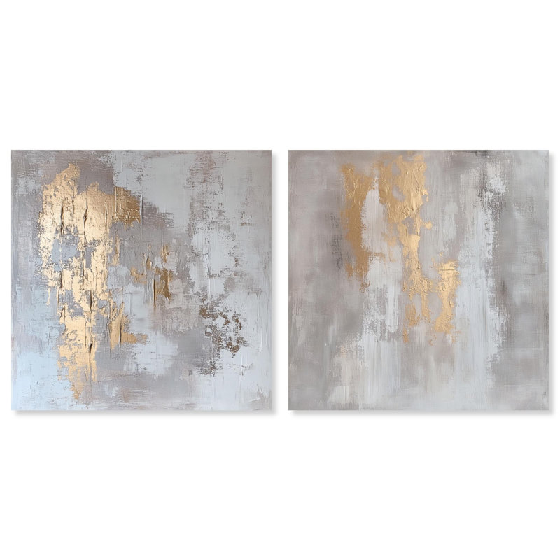 Rustic Gold Expose© Duo Canvas Print Gold Boho Wall Art Set by Art Remedy, Black Frame, 12 x 12, H 24 po x l 24 po