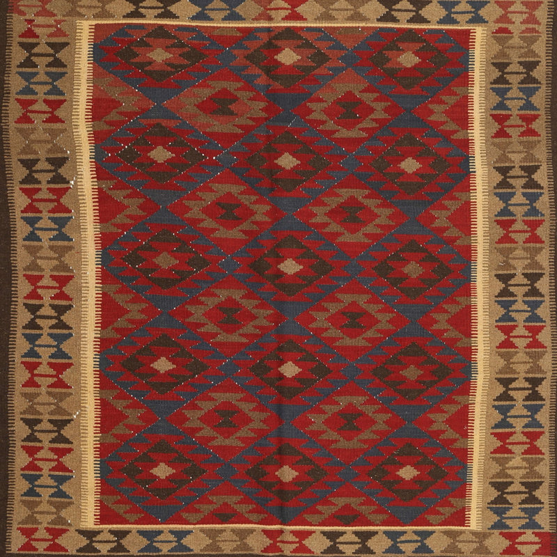 Tapis rouge / brun Southwestern, Carré 3 pi