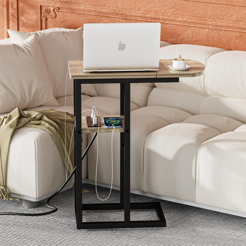 Table de bout Portieles, Noir, Brun rustique