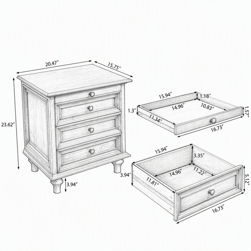 20.47 " W Standard Drawer Nightstand, Light Brown, 1
