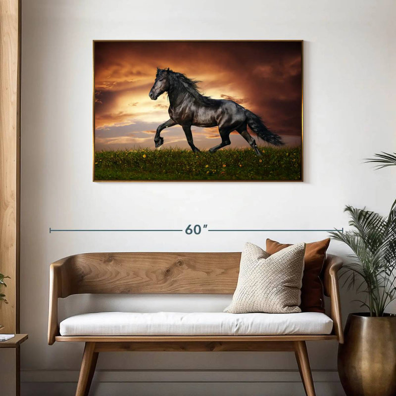 Cheval baroque, Cadre flottant doré, 43 po x 29 po