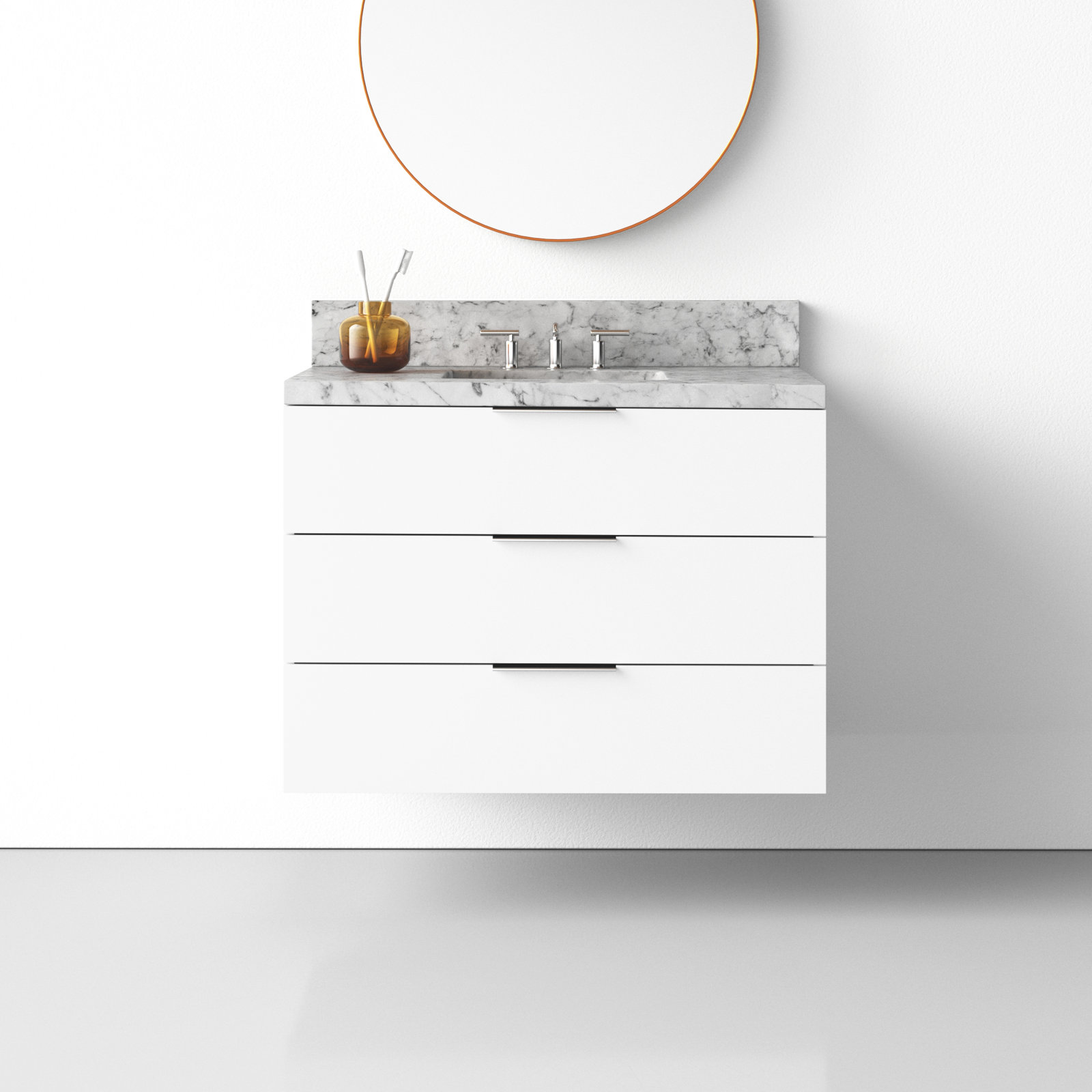Mitchell 36'' Single Bathroom Vanity, Carrara Marble, White