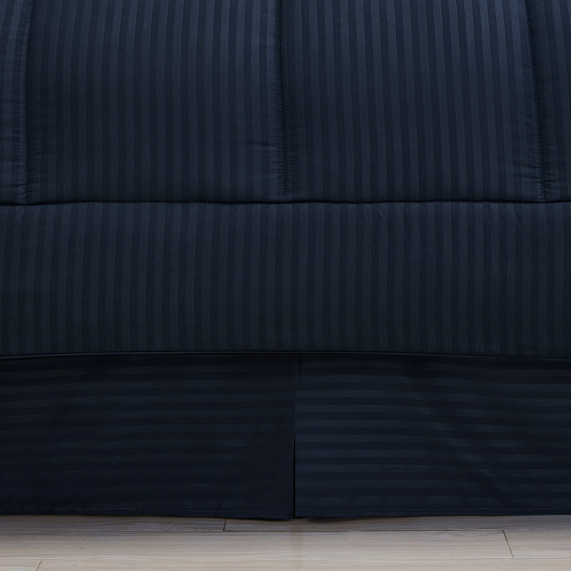 Dobby Stripe Embossed Bed In a Bag Comforter Set, Queen Comforter + 7 Additional Pieces, Navy