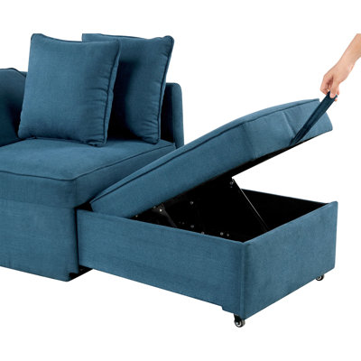 Chaise convertible avec coussins réglables: tissu bleu, siège de rangement, pour le salon, mobilier de chambre contemporain: tissu et coussins,