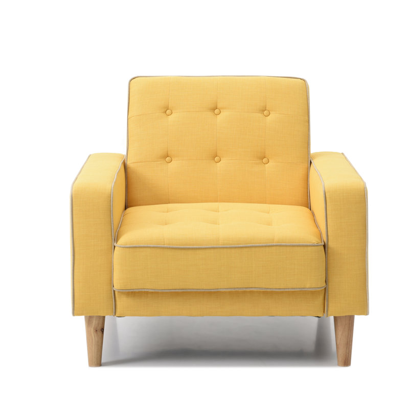 Fauteuil convertible en polyester capitonné de 37 po de largeur Ferrin, Twill jaune