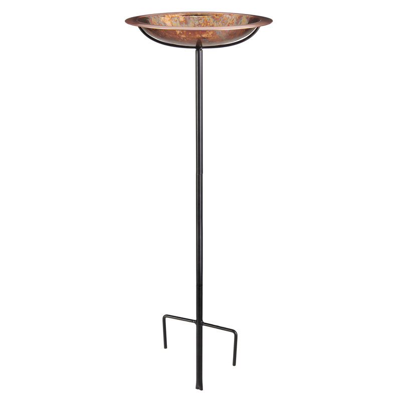 Hand-Applied Fired Copper Bird Bath with Garden Pole