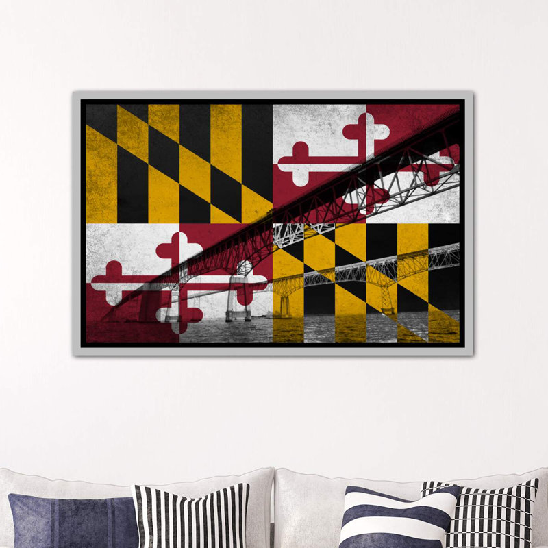 « maryland (chesapeake bay bridge) »-impression sur image, H 40 po x l 26 po x P 1,5 po, Toile avec cadre argenté