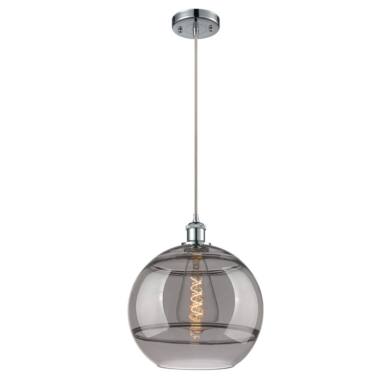Luminaire suspendu 1 lumière Ballston Natick, Gris fumée clair, H 13,38 po x l 12 po x P 12 po, Chrome poli