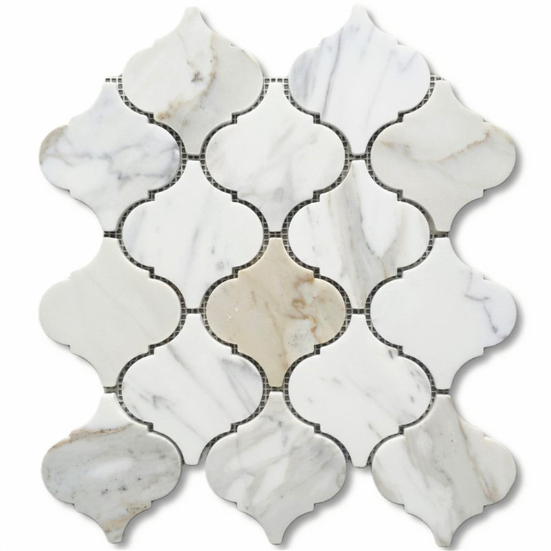Calacatta 12" x 11" Marble Mosaic Tile, White/Gray