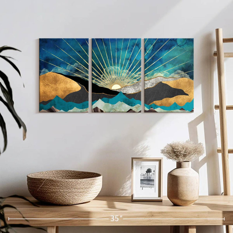 Lever de soleil abstrait 3 pièces, H 12 po x l 26 po x P 1 po