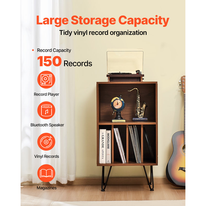 3-Tier Record Player Stand Vinyl Record Stand up to 150 Album Brown