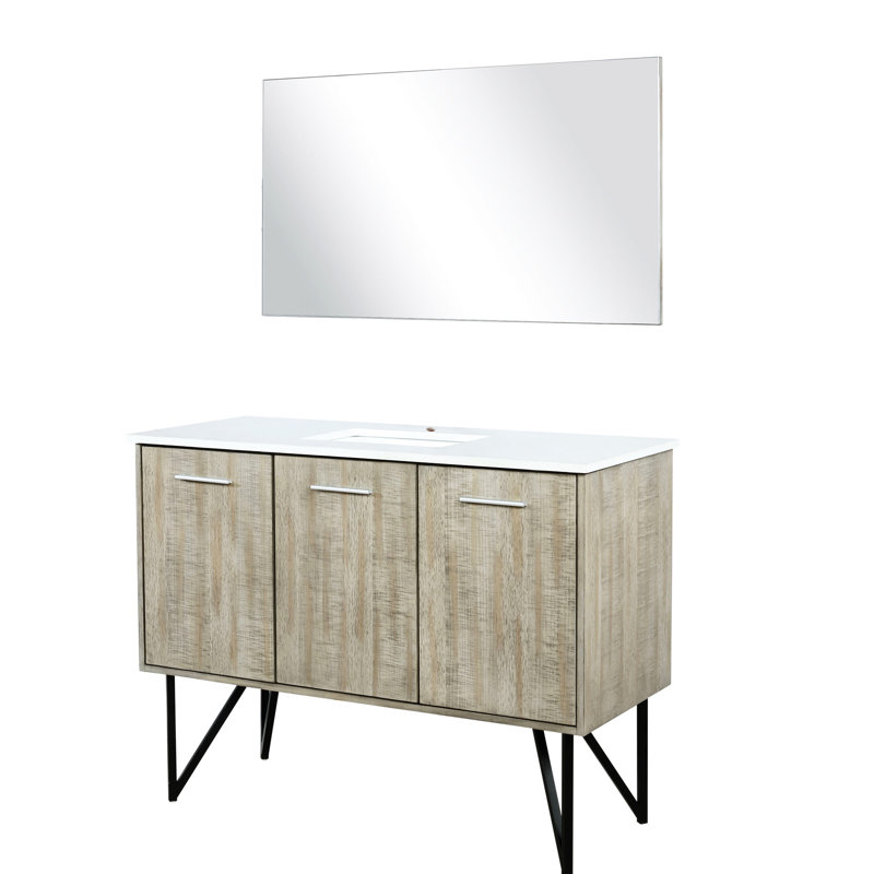 48 po Meuble-lavabo rustique pour salle de bain. Plateau en marbre et miroir 43 po. 20 D. Fermeture en douceur. Tiroirs d'armoire. To To 48 "To Scratches Stains