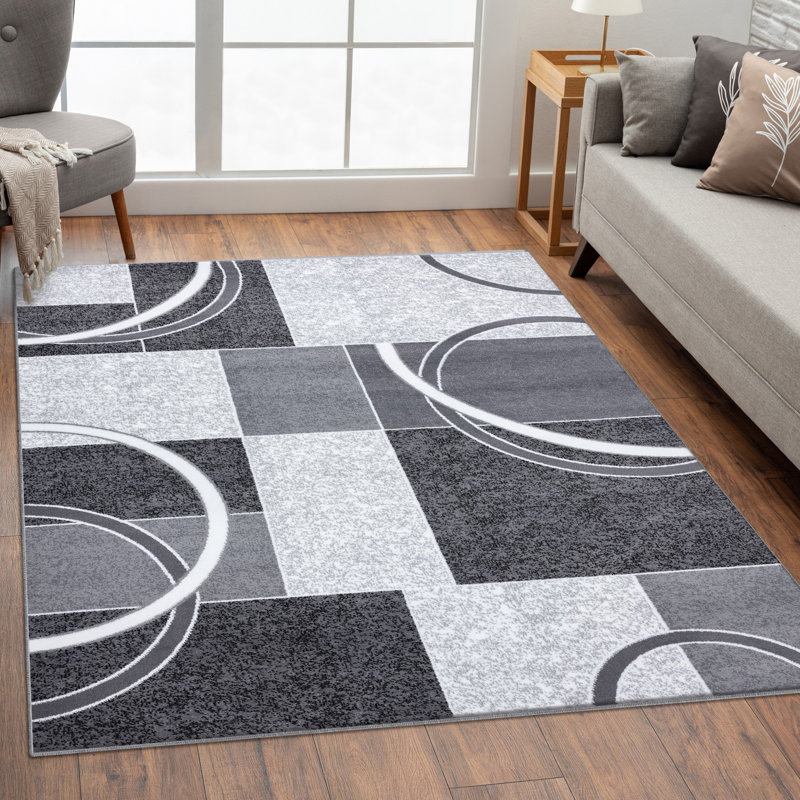 Tapis gris à motif géométrique Bocca, Rectangle 5 pi x 7 pi