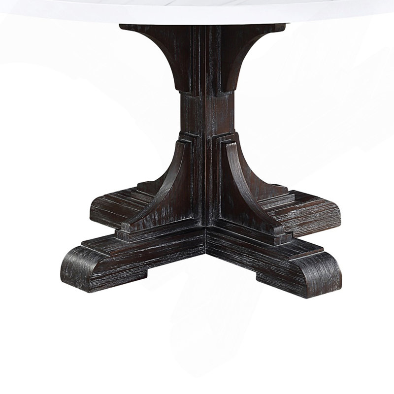 Round Dining Table With Artificial Marble Top, White & Weathered Espresso