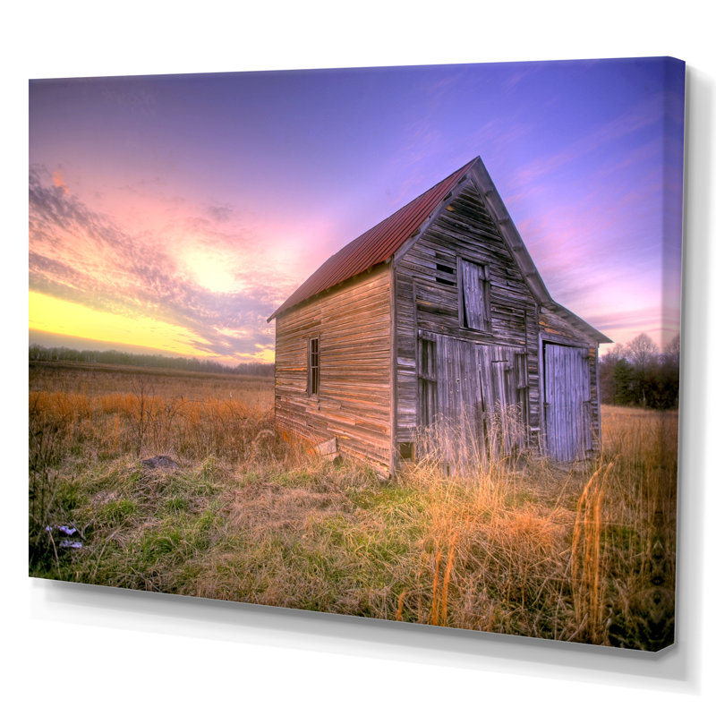 Vieille grange au lever du soleil - reproduction d'art sur toile traditionnelle