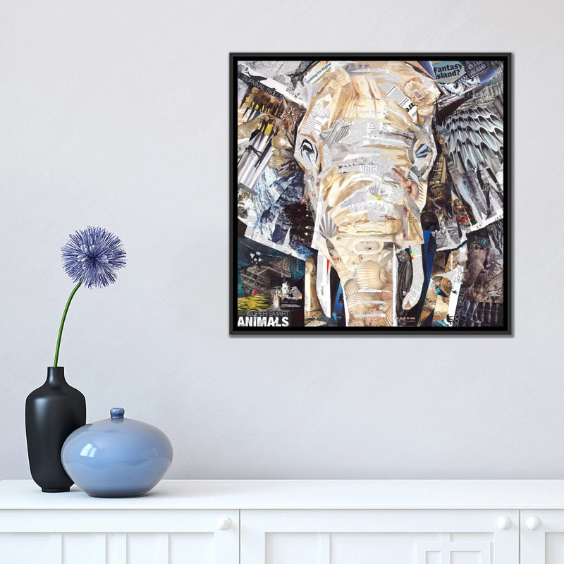 «Elephant's Gaze» par James Gray - impression sur toile, H 18 po x l 18 po x P 1,5 po, Toile avec cadre noir, Pas de tapis
