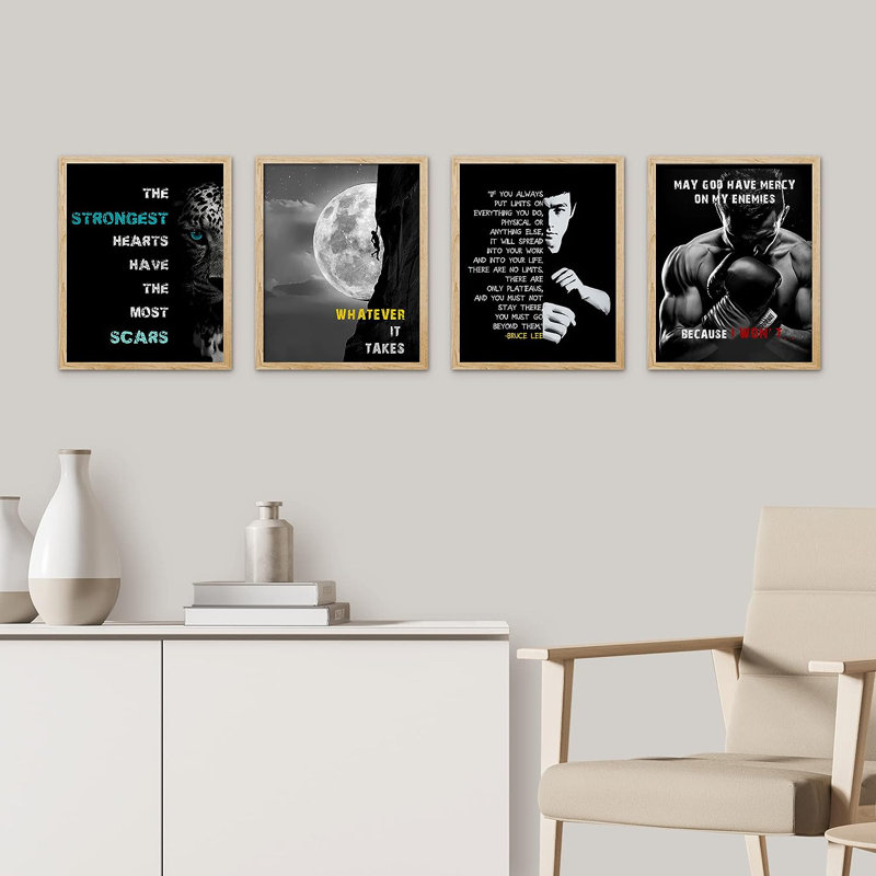 «Colorful Moon Boxing Inspiration», impression encadrée de 4 pièces, Cadre noir, H 14 po x l 11 po x P 1 po