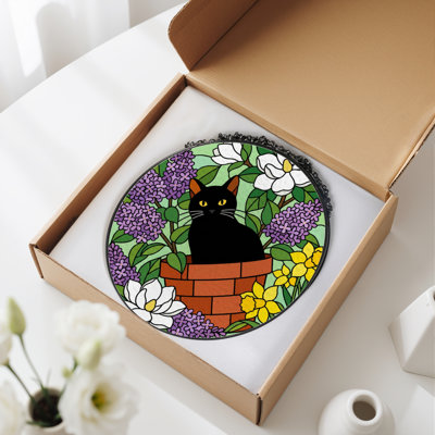 12"H Cat Garden Stained Glass Window Panel