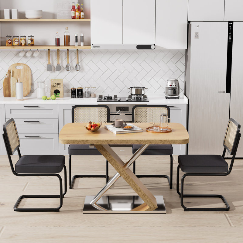 Ensemble de table de salle à manger extensible Modern Farmhouse pour 4 à 6 personnes, 5, Naturel, Noir, noir, noir, noir