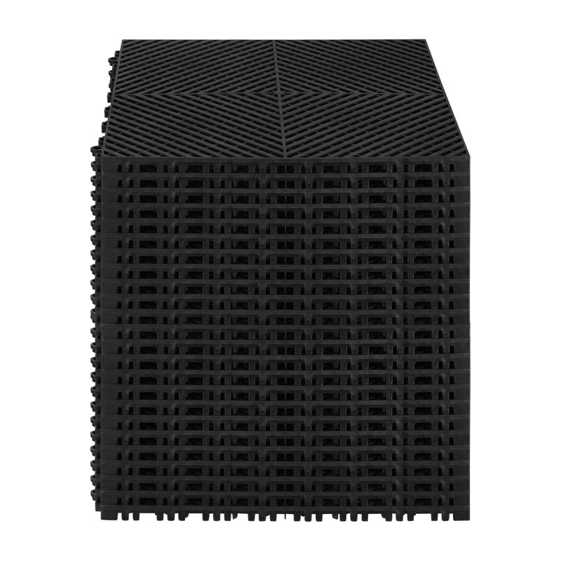 Ensemble de tapis de drainage emboîtables 24 pièces, carreaux de sol modulaires noirs en PP de 15,7 po x 15,7 po pour le garage, le jardin et l'extérieur
