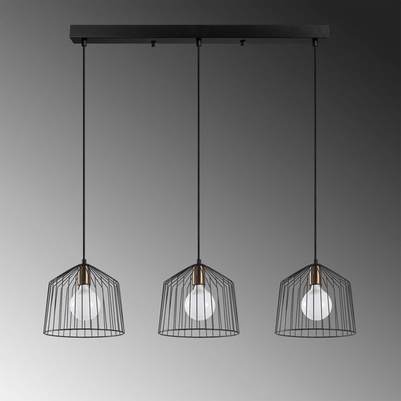 Luminaire suspendu en forme de dôme à 3 lumières pour îlot de cuisine, Noir