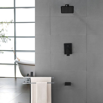 Système de douche mural de 8 pouces avec robinet de baignoire à poignée simple et robinet de douche en laiton avec valve brute