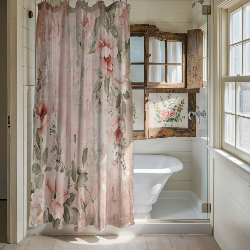 Rideau de douche standard 1 pièce Blush Vintage Blooms, H 74 po x l 71 po