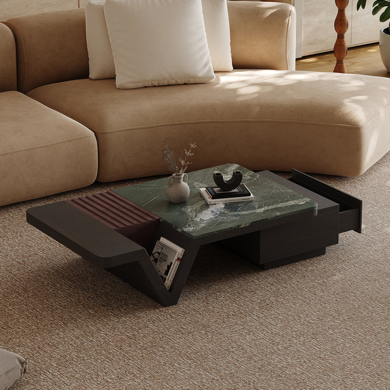 Table basse géométrique de luxe à dessus en pierre naturelle avec tiroir de rangement pour le salon