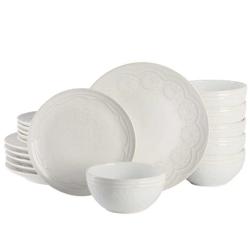 Linen Floral Porcelain Dinnerware Set, Service for 6