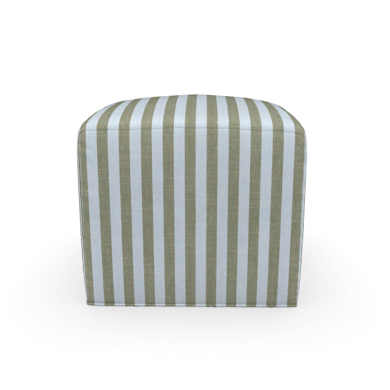 Praia Sunbrella® Outdoor Ottoman, 18" H x 18" W x 18" D, Sail Away Aloe Striped Sunbrella®