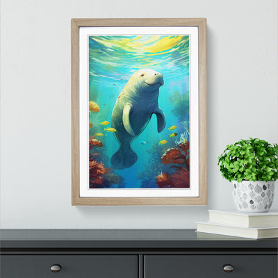 Manatee Nouveau - Single Picture Frame Print on Wood