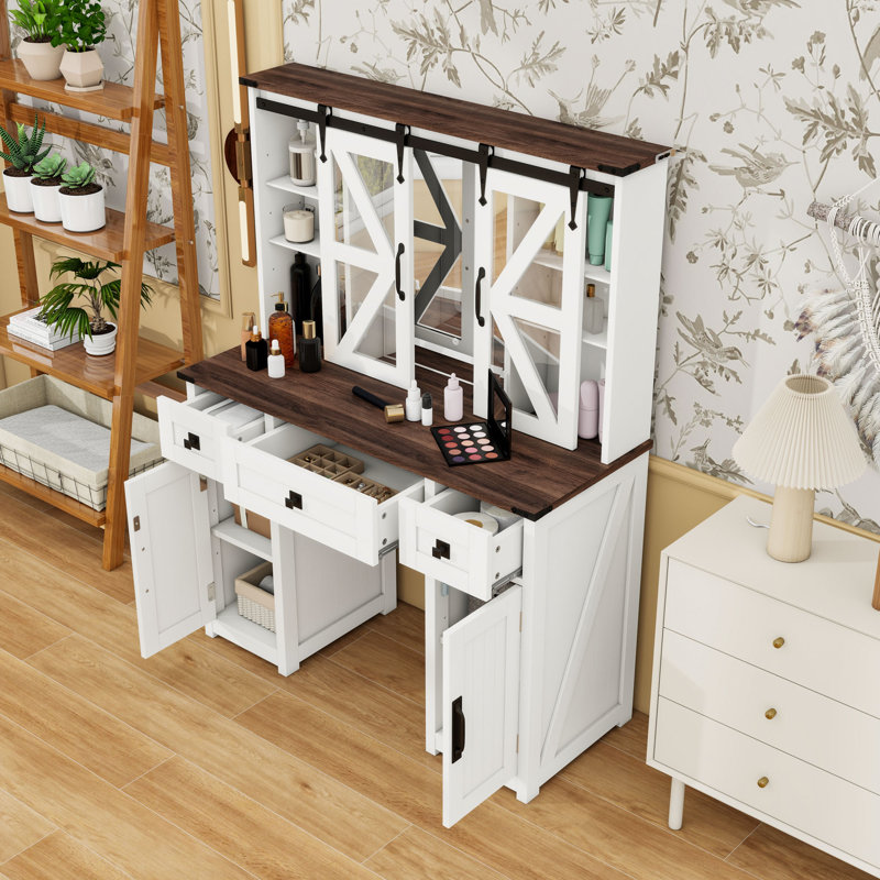 Makeup Vanity Desk with Mirror, Charging Station and Drawers