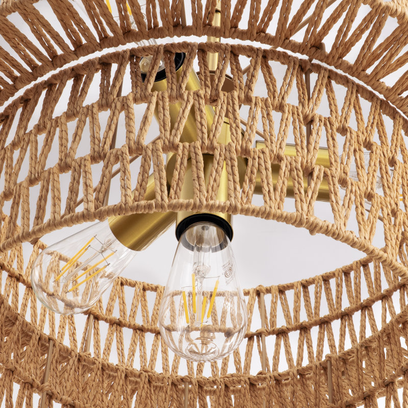 Lustre tambour en rotin tissé à la main à 4 lumières de 17,7 po