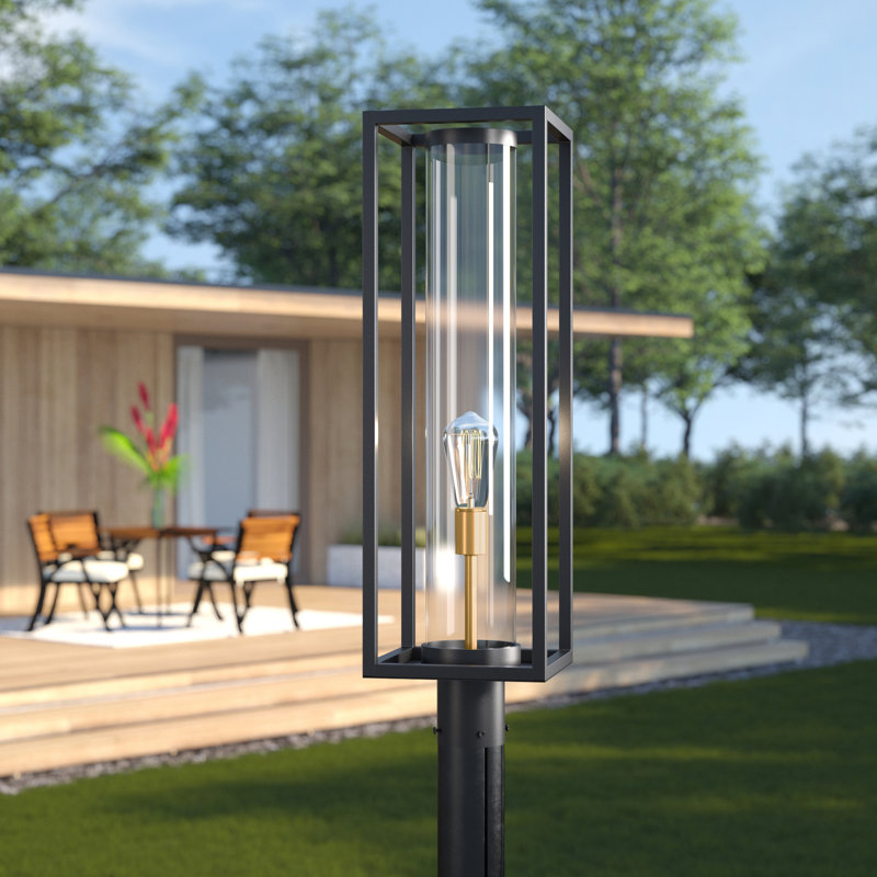 Bello Transparent Lantern Head, 27.75" H x 8" W x 8" D, Gold/Black