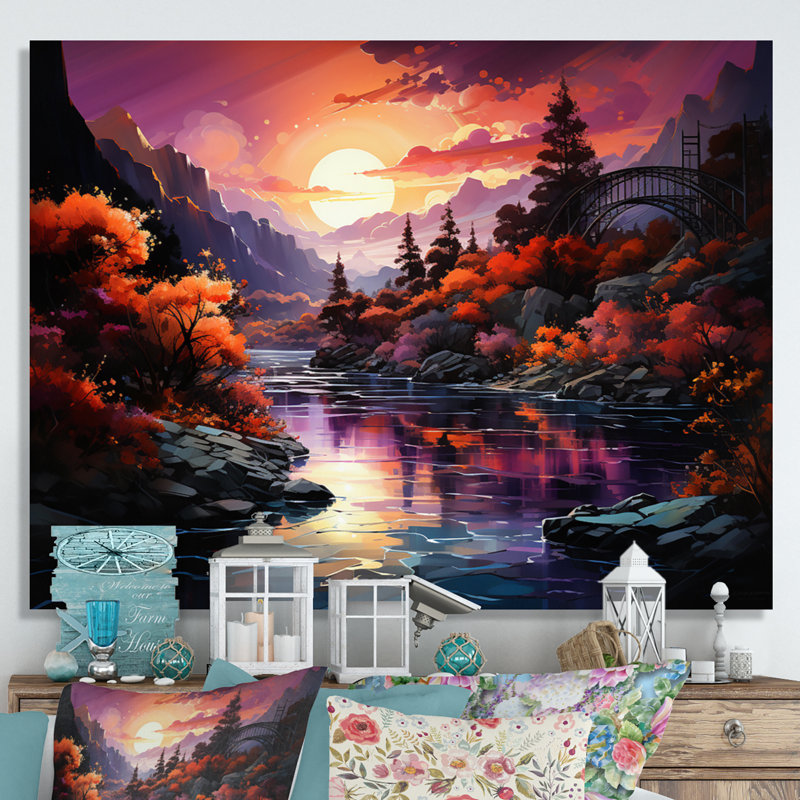 Reproduction d'art sur toile, "Pink Bridge Twilight Passage I", H 12 po x l 20 po x P 1 po, Toile tendue
