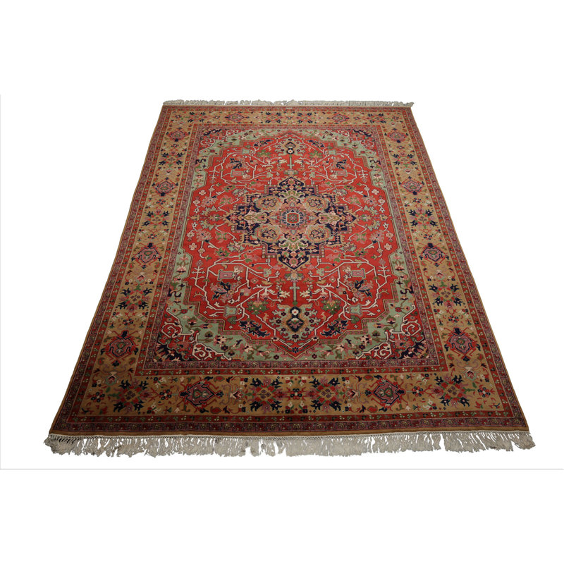Tapis traditionnel corail en laine noué à la main 9x12