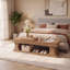 Upholstered Bench with Shelves