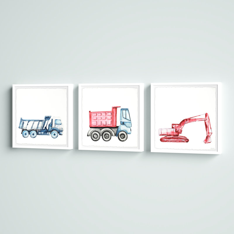 Excavator and Truck Triptych, ensemble de 3 pièces, reproduction encadrée, H 18 po x l 54 po x P 1,5 po