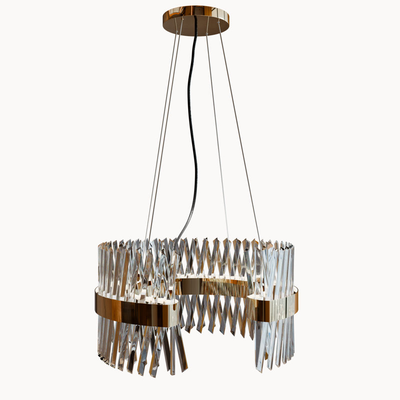 Barlina Crystal LED Chandelier- Modern LED Crystal Chandelier – Elegant Gold Flush Ceiling Light with Open Ring Pendant Design, Crystal Lamps for Living Room, Hall, Bathroom, Bedroom & Foyer