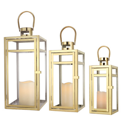 Ensemble de lanternes à bougie en acier inoxydable - tailles variées (12/15 / 19 pouces)