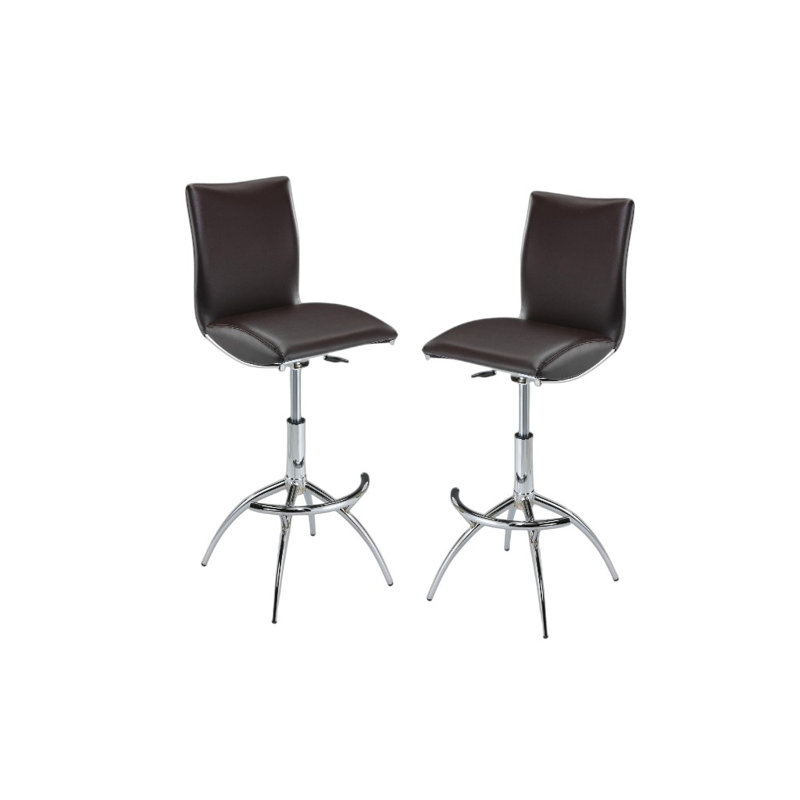 Ensemble de deux chaises de bar à hauteur réglable en métal et similicuir brun et argenté