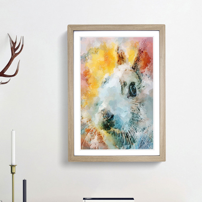 Bunny Rabbit In Abstract - Picture Frame Painting Print, 48cm H x 36cm W x 2cm D, Oak Framed